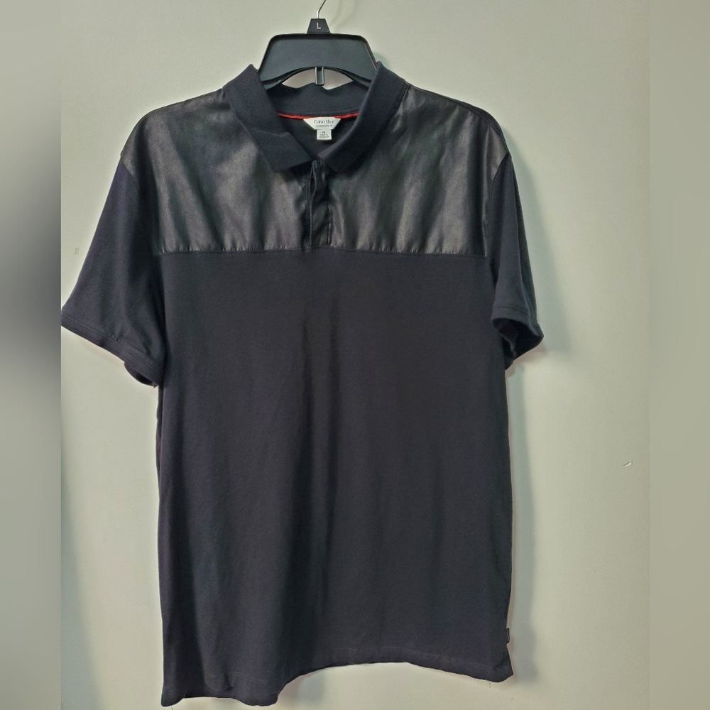 Calvin Klein Polo With Faux Leather Trim